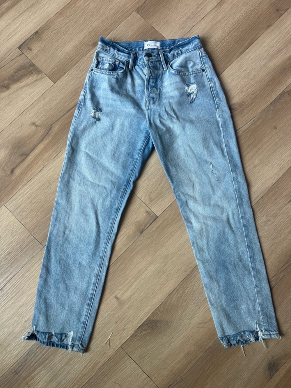 FRAME Le Original Jeans Size 25 Light Wash Distressed Hem Straight Leg